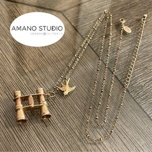 Amano Studio Gold-Tone Binocular & Sparrow Bird Pendant Necklace Women's Jewelry